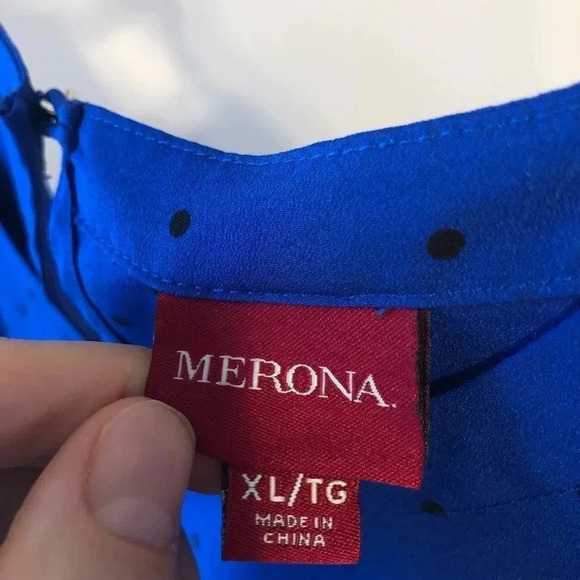 Merona Black Pin Dot Royal Blue Office Top - Picture 3 of 5